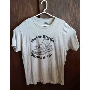 Motor Boatin Son of a B**tch T-Shirt Mens XL Gray Tee Boat Lake Nautical USA